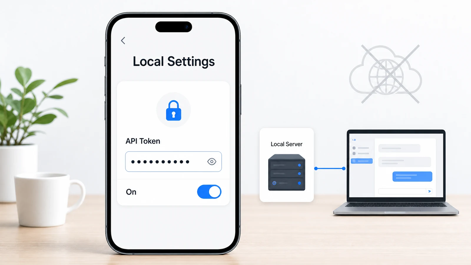 로컬 AI 앱의 API 토큰 인증 설정을 켠 상태를 표현한 이미지